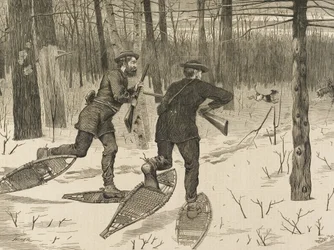 Chasse au cerf dans les Adirondacks en hiver, de Every Saturday, 21 janvier 1871, p. 57